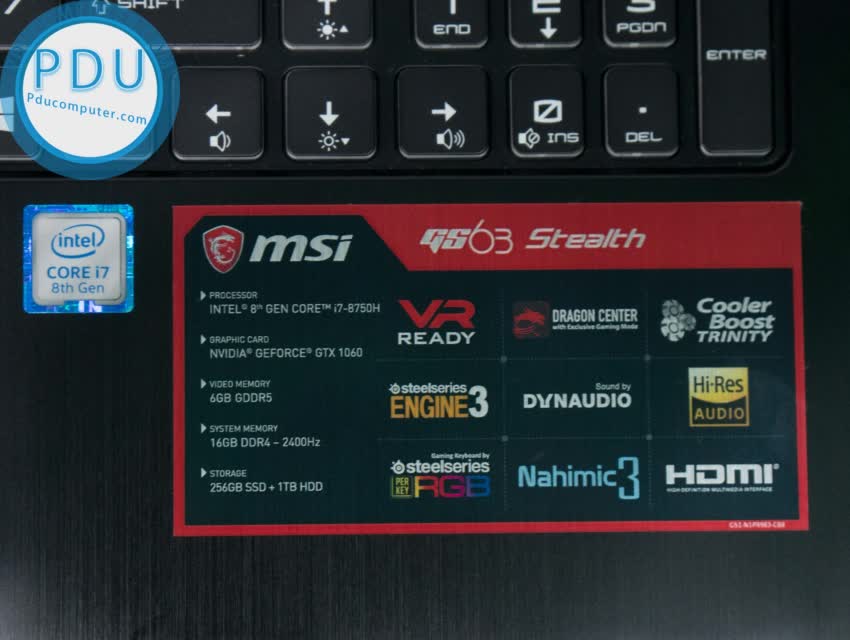Laptop Gaming MSI GS63 Stealth Thin 8RE i7-8750H/Ram 16GB/SSD256GB+1TB HDD/ GTX 1060 6gb/15.6″ FHD anti-glare IPS Like new fullbox