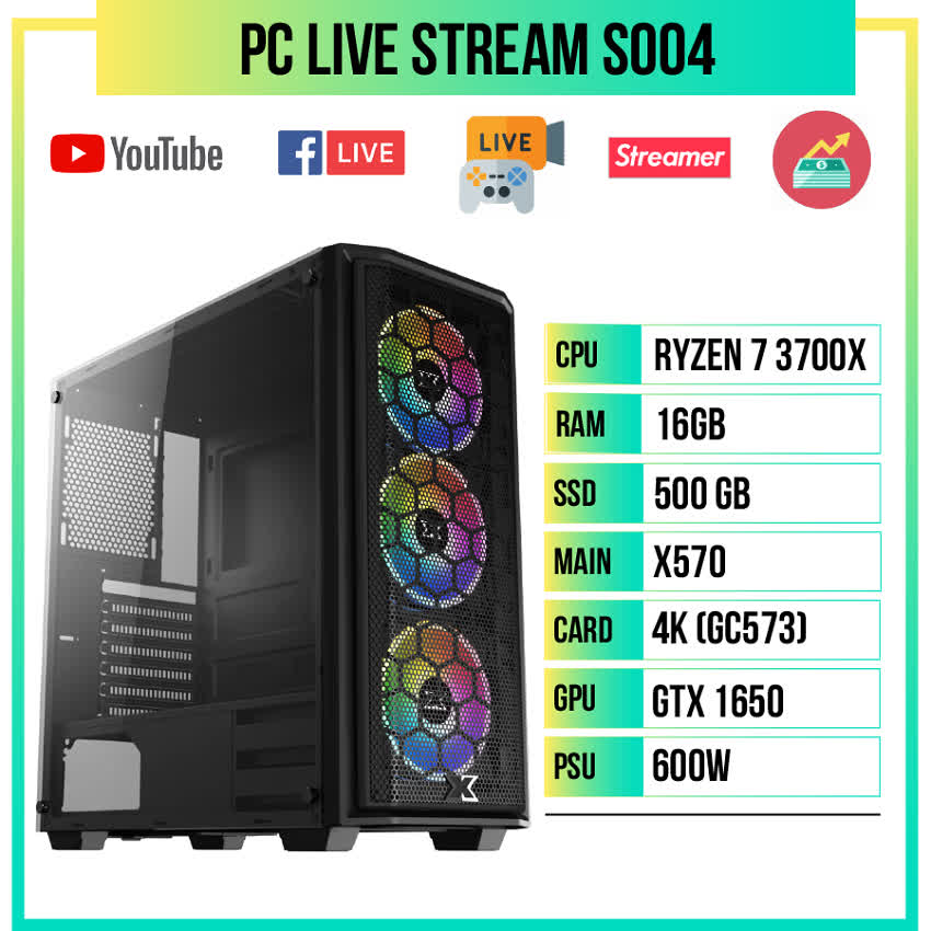 PC Live Stream S004 (Ryzen 7 3700X/X570/16GB RAM/GTX 1650/4K Capture Card/500GB SSD/600w)