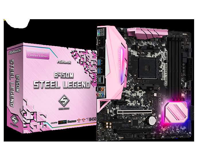 Mainboard ASROCK B450M STEEL LEGEND (Pink Edition)  (AMD B450, Socket AM4, ATX, 4 khe RAM DDR4)