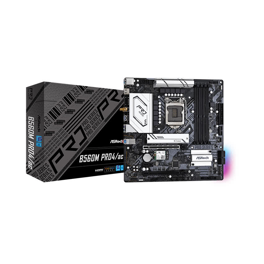 Mainboard ASROCK B560M PRO4/ac (Intel B560, Socket 1200, m-ATX, 4 khe Ram DDR4)