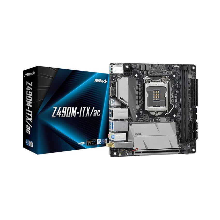Mainboard ASROCK Z490M-ITX/ac (Intel Z490, Socket 1200, Mini-ITX, 2 khe Ram DDR4)