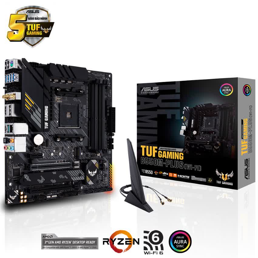 Mainboard ASUS TUF GAMING B550M-PLUS (WI-FI) (AMD B550, Socket AM4, m-ATX, 4 khe RAM DRR4)