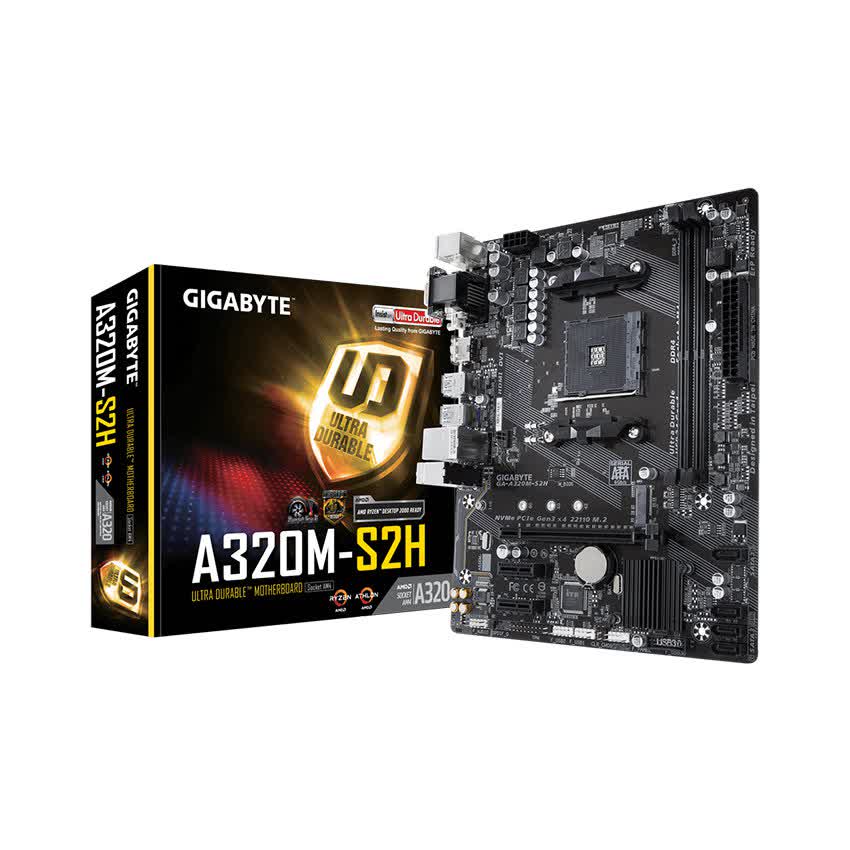 Mainboard GIGABYTE A320M-S2H (AMD A320, Socket AM4, m-ATX, 2 khe RAM DDR4)