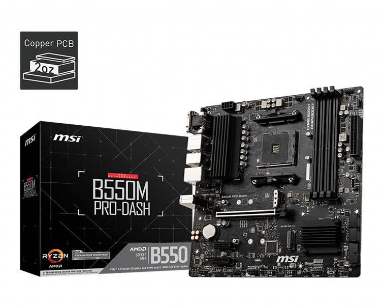 Mainboard MSI B550M PRO-DASH (AMD B550, Socket AM4, m-ATX, 4 khe RAM DRR4)