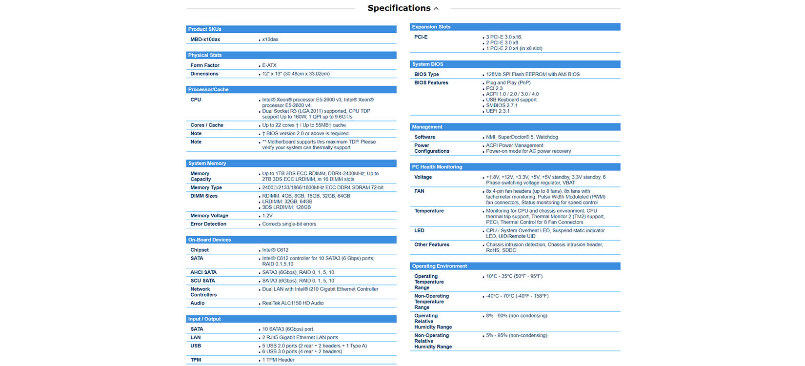 Mainboard Supermicro MBD-X10DAX-O (Intel C612, socket 2011-3, E-ATX, 16 khe RAM DDR4)