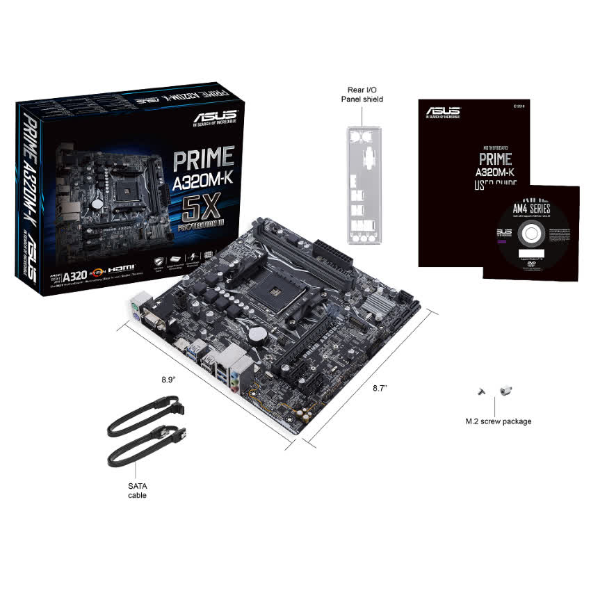 Mainboard ASUS PRIME A320M-K (AMD A320, Socket AM4, ATX, 2 khe RAM DDR4)