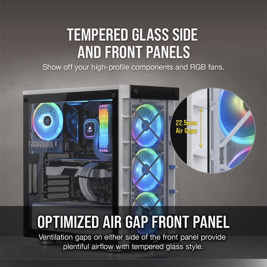 Vỏ Case Corsair 465X TG RGB (Mid Tower/Màu Trắng) CC-9011189-WW