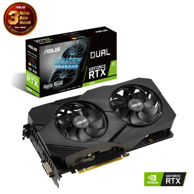 Card màn hình Asus DUAL RTX 2060-6G EVO (6GB GDDR6, 192-bit, DVI+HDMI+DP, 1x8-pin)