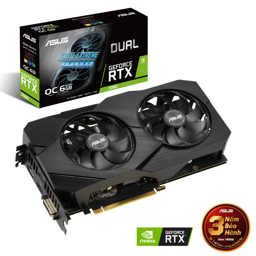 Card màn hình ASUS DUAL RTX 2060 Super-8G EVO V2 (8GB GDDR6, 256-bit,HDMI+DP, 1x8-pin)