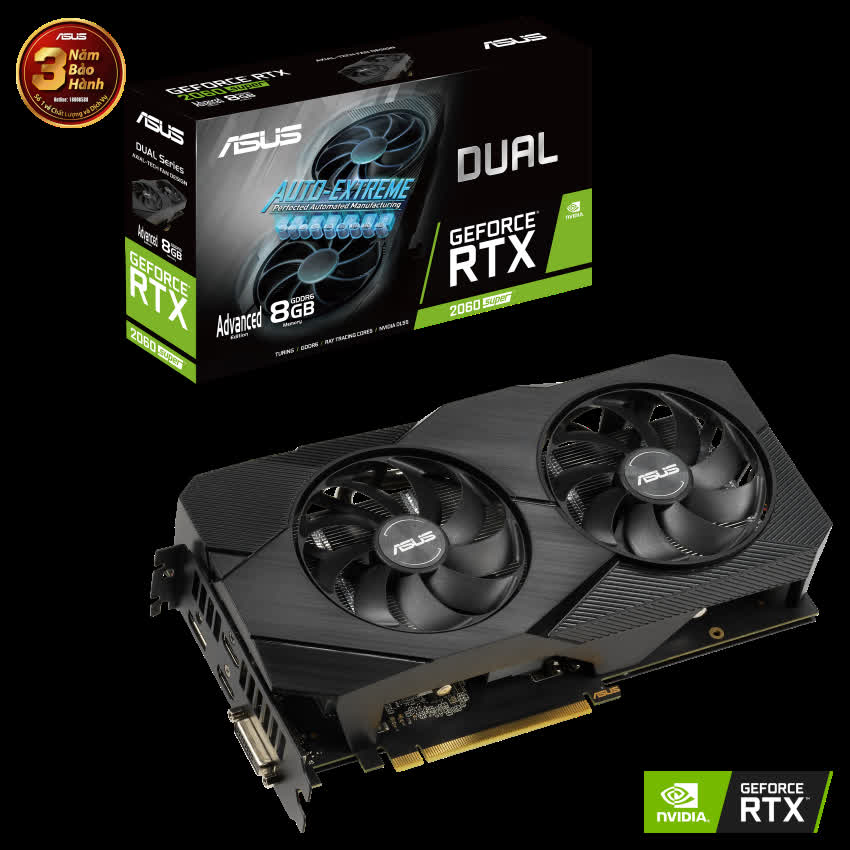 Card màn hình ASUS DUAL RTX 2060 Super-A8G EVO V2 (8GB GDDR6, 256-bit,HDMI+DP, 1x8-pin)