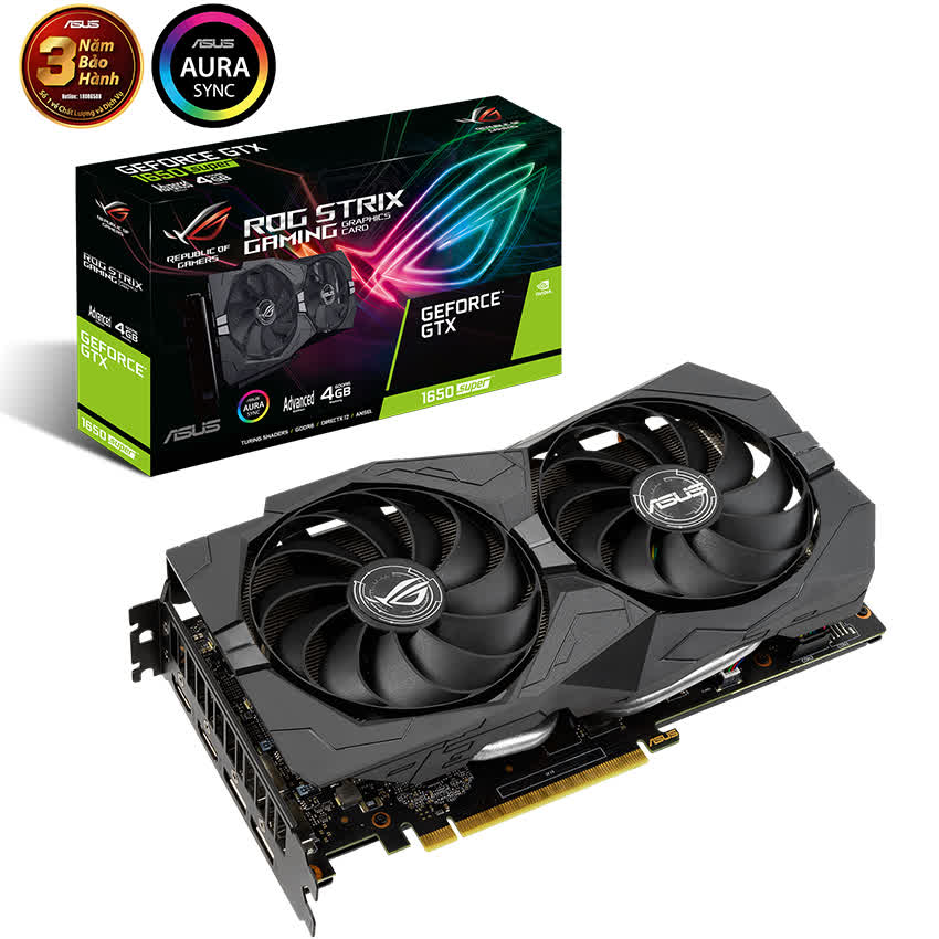 Card màn hình ASUS ROG STRIX GTX 1650 Super-A4G GAMING (4GB GDDR6, 128-bit, HDMI+DP, 1x6-pin)