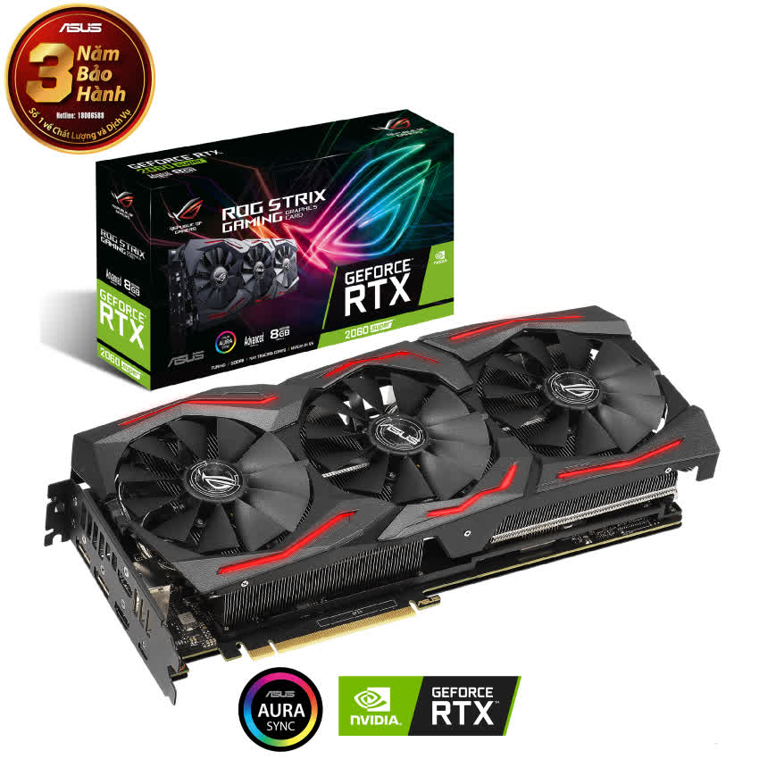 Card màn hình ASUS ROG-STRIX RTX 2060 Super-A8G GAMING (8GB GDDR6, 256-bit, HDMI+DP, 1x6-pin + 1x8-pin)