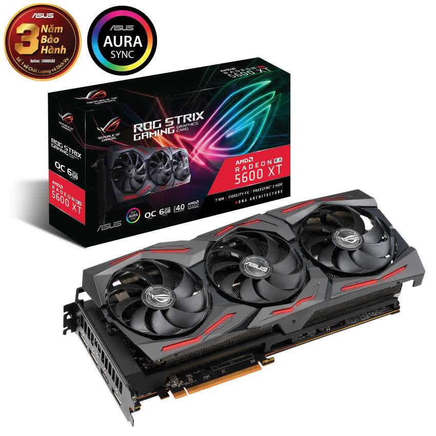 Card màn hình ASUS ROG STRIX RX 5600 XT-O6G GAMING (6GB GDDR6, 192-bit,HDMI+DP, 1x6-pin + 1x8-pin)