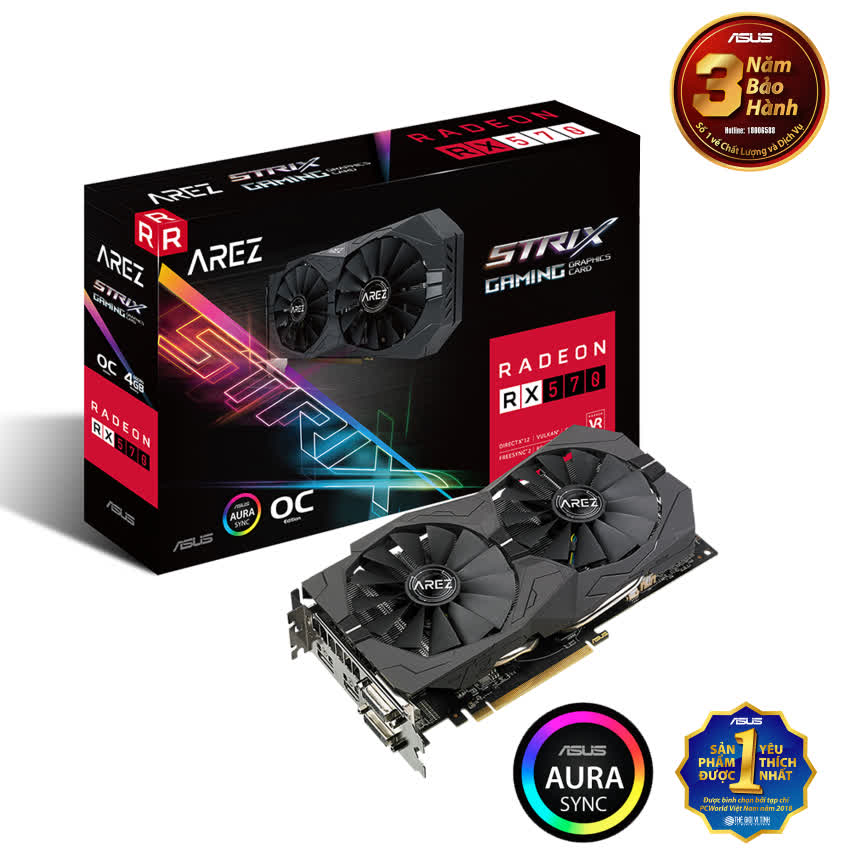 Card màn hình ASUS ROG STRIX RX570-O4G GAMING (4GB GDDR5, 256-bit, DVI+HDMI+DP, 1x8-pin)