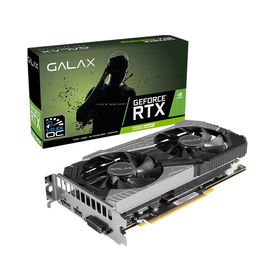 Card màn hình GALAX RTX 2060 Super (1 Click OC) Black (26ISL6HP39SS) - (8GB GDDR6, 256-bit, HDMI+DP, 1x8-pin)