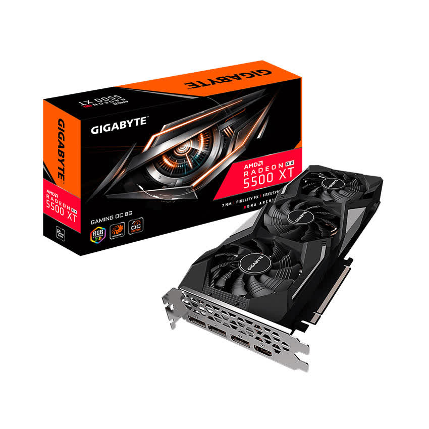 Card màn hình GIGABYTE RX 5500 XT GAMING OC-8G (8GB GDDR6, 128-bit, HDMI+DP, 1x8-pin)