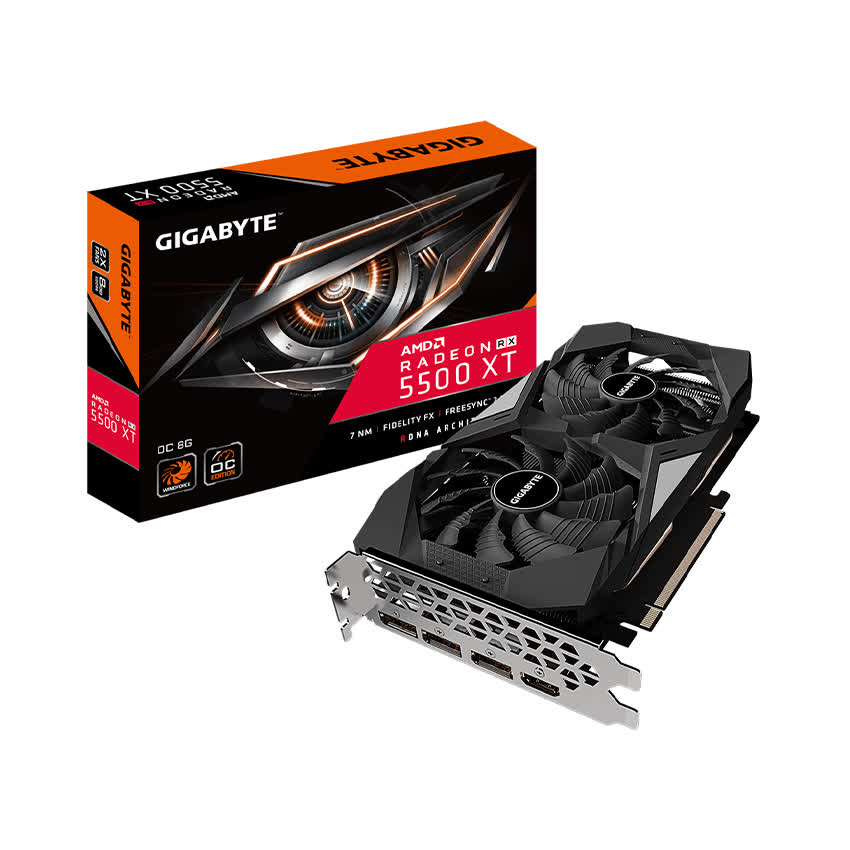 Card màn hình GIGABYTE RX 5500 XT OC-8G (8GB GDDR6, 128-bit, HDMI+DP, 1x8-pin)