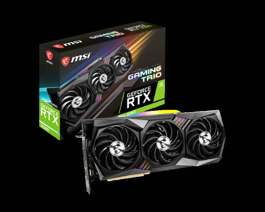 Card màn hình MSI RTX 3080 GAMING TRIO 10G (10GB GDDR6X, 320-bit, HDMI +DP, 3x8-pin)