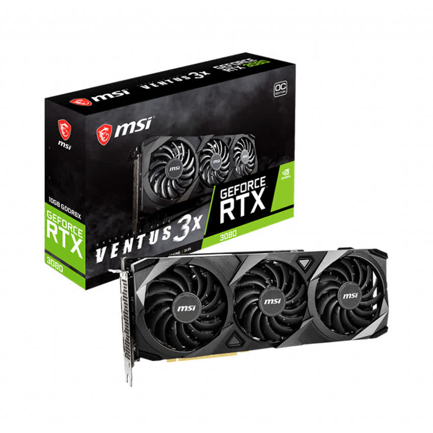 Card màn hình MSI RTX 3080 VENTUS 3X OC 10G (10GB GDDR6X, 320-bit, HDMI +DP, 2x8-pin)