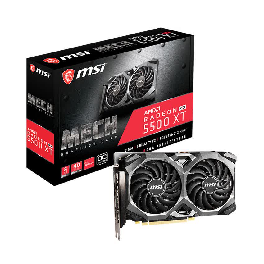 Card màn hình MSI RX 5500 XT MECH OC (8GB GDDR6, 128-bit, HDMI+DP, 1x8-pin)