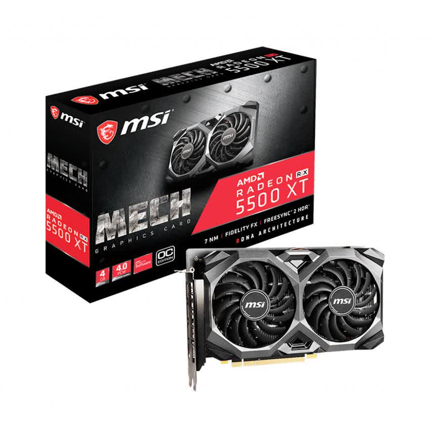 Card màn hình MSI RX 5500 XT MECH OC (4GB GDDR6, 128-bit, HDMI+DP, 1x8-pin)