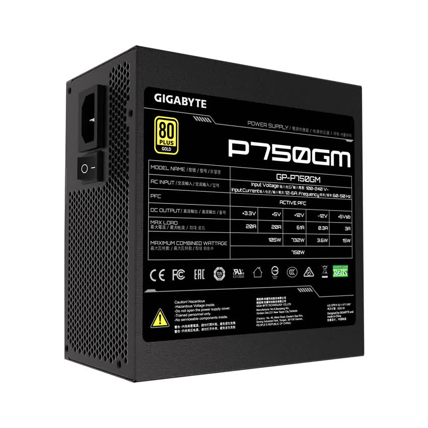 Nguồn máy tính Gigabyte GP- P750GM 750W (80 Plus Gold/Full Modular/Màu Đen)