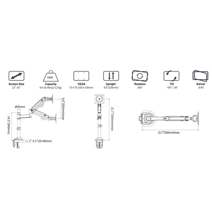 Giá đỡ màn hình máy tính gắn cạnh bàn North Bayou H100 (22-35 inch)