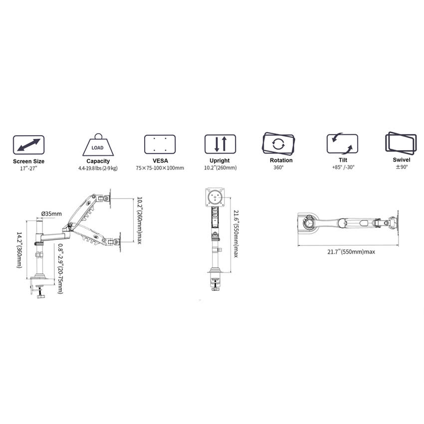 Giá đỡ màn hình máy tính gắn cạnh bàn North Bayou H80 (17-27 inch)
