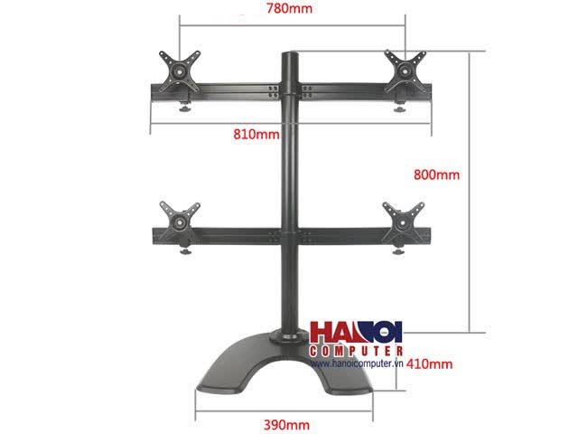 Giá treo 4 Màn hình Bratech C034 Đen - Vít cạnh bàn (14-27 inch)