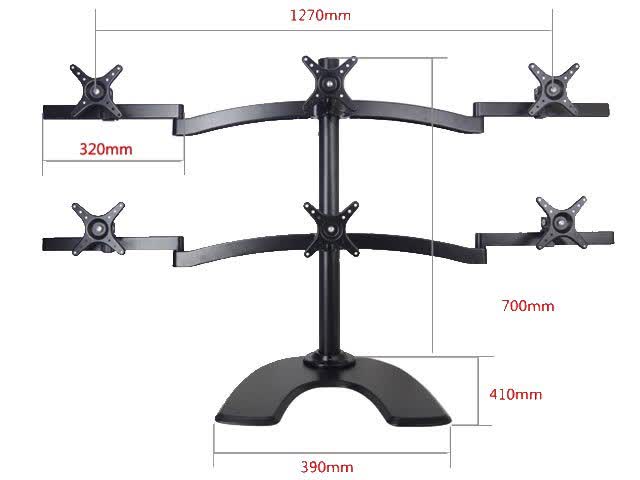Giá treo 6 Màn hình Bratech C033 Đen - Đế để bàn (14-24 inch)