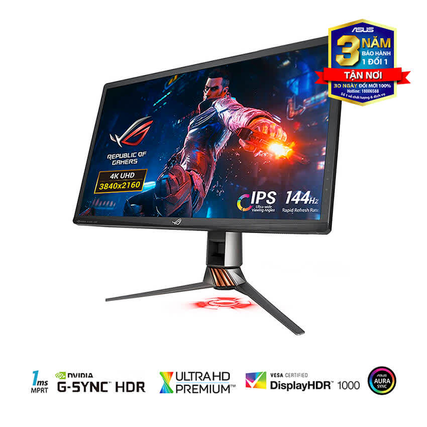Màn hình Asus ROG Swift PG27UQ (27 inch/4K/IPS/144Hz/600cd/m²/4ms/DP+HDMI/G-SYNC/HDR10/Aura Sync)