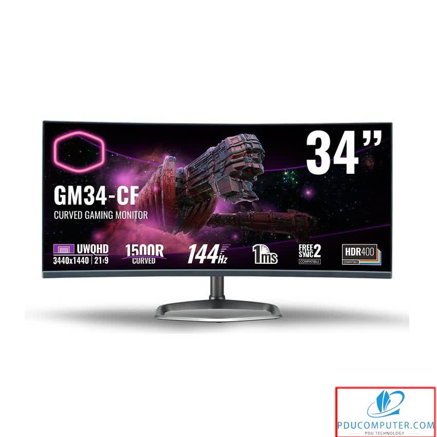 Màn hình Cooler Master GM34-CW (34 inch/2K/VA/144Hz/1ms/400 nits/HDMI+DP/Loa/GSync+FreeSync2)