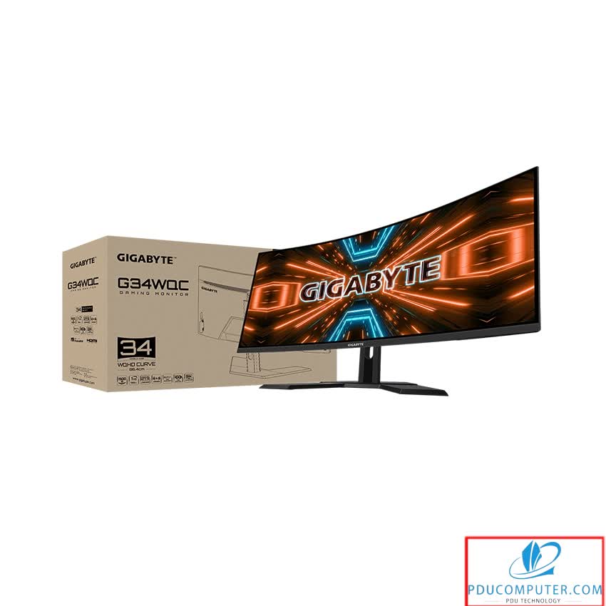 Màn hình Gigabyte G34WQC-EK (34inch/QHD/VA/144Hz/1ms/350nits/HDMI+DP+USB/Loa/FreeSync/Cong)