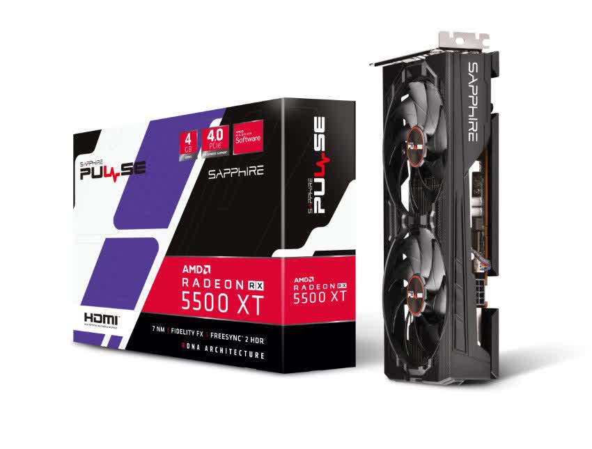 Card màn hình SAPPHIRE RX 5500 XT (4GB GDDR6, 128-bit, HDMI+DP, 1x8-pin ...