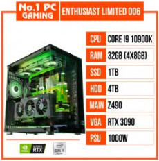 PC ENTHUSIAST GAMING LIMITED 006 (I9 10900K/Z490/32GB RAM/1TB SSD/4TB HDD/RTX 3090/1000W/WATERCOOLING EK/RGB)