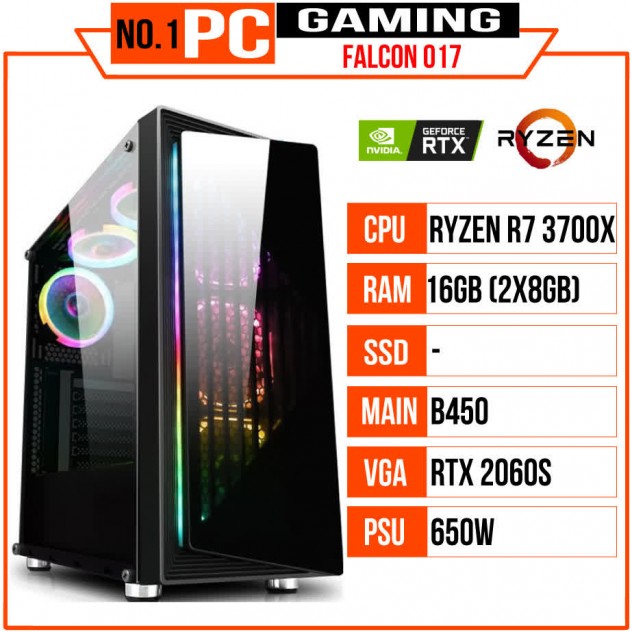 PC GAMING FALCON 017 (R7 3700X/B450/16GB RAM/RTX 2060 Super/650W/Tản WINDPOWER/RGB)