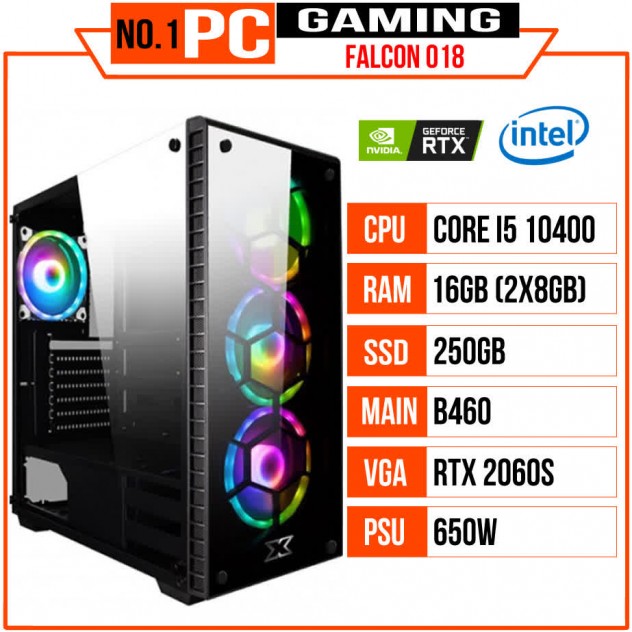 giới thiệu tổng quan PC GAMING FALCON 018 (i5 10400/B460/16GB RAM/250GB SSD/RTX 2060 SUPER/650W/TẢN WINDPOWER/RGB)
