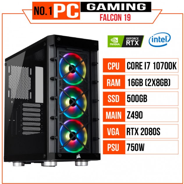 PC GAMING FALCON 019 (I7 10700K/Z490/16GB RAM/500GB SSD/RTX 2080 Super/750W/Tản AIO Corsair H100i/RGB)