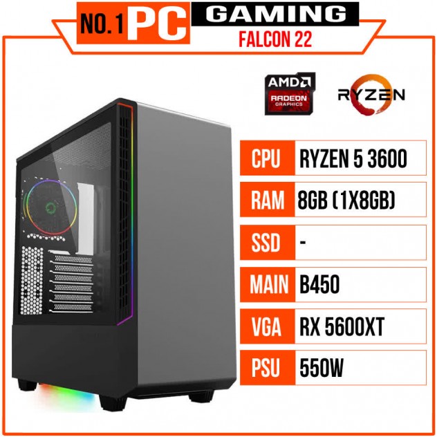 giới thiệu tổng quan PC GAMING FALCON 022 (R5 3600/B450/RAM 8GB/RX 5600/550W/TẢN ID COOLING/RGB)