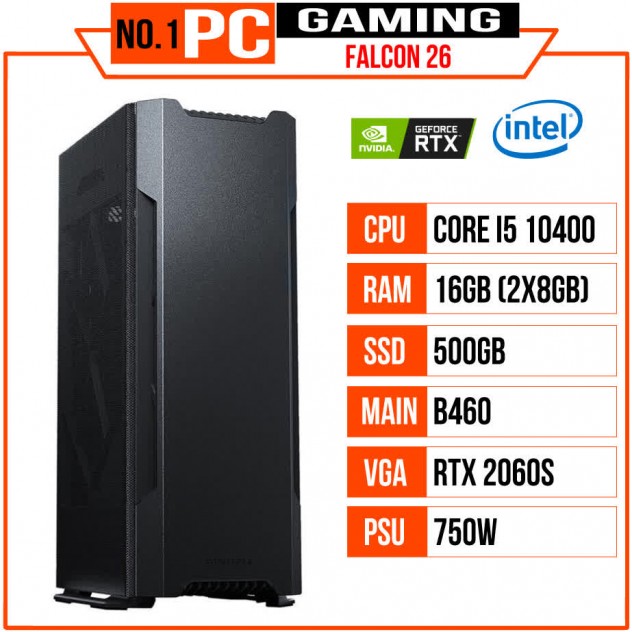 PC GAMING FALCON 026 (I5 10400/B460/16GB RAM/500GB SSD/RTX 2060 SUPER/750W/Tản EK-AIO/RGB)