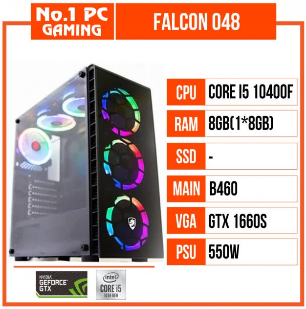 giới thiệu tổng quan PC GAMING FALCON 048 (i5 10400F/B460/8GB RAM/GTX 1660 SUPER/550W/RGB)