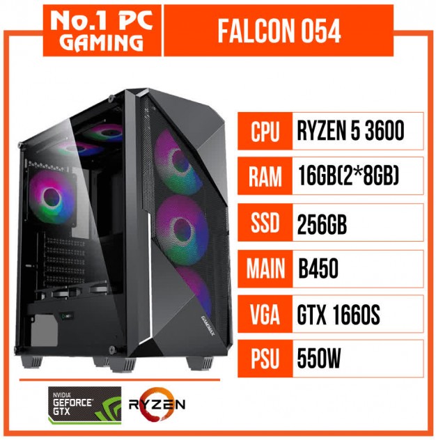 giới thiệu tổng quan PC GAMING FALCON 054 (R5 3600/B450/16GB RAM/256GB SSD/GTX 1660 SUPER/550W/RGB)