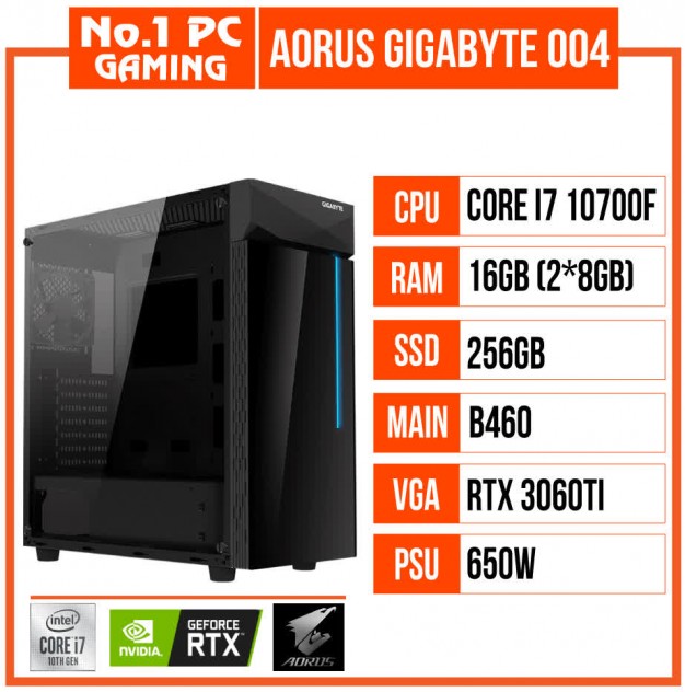 giới thiệu tổng quan PC GAMING GIGABYTE AORUS 004 (i7 10700F/B460/16GB RAM/256GB SSD/RTX 3060TI/650W/TẢN AORUS ATC800/RGB)