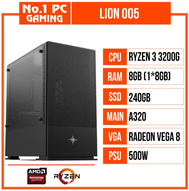 giới thiệu tổng quan PC GAMING LION 005 (R3 3200G/A320/8GB RAM/240GB SSD/500W)