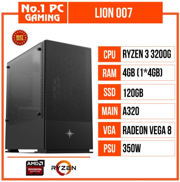 giới thiệu tổng quan PC GAMING LION 007 (R3 3200G/A320/4GB RAM/120GB SSD/350W)