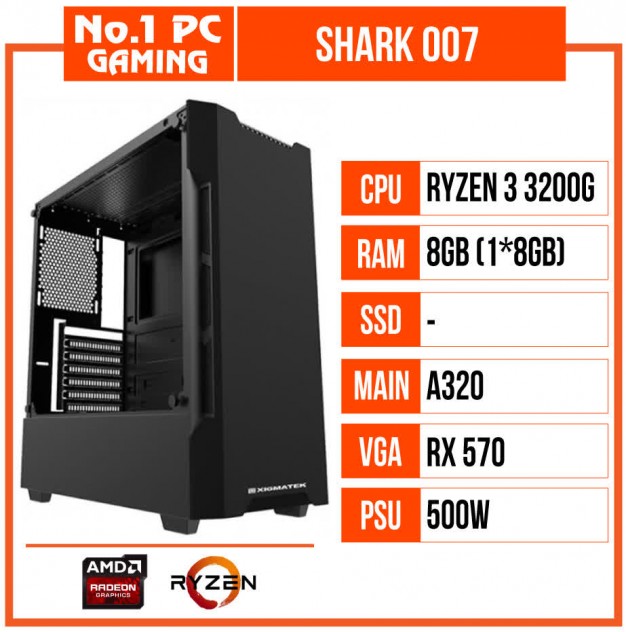 giới thiệu tổng quan PC GAMING SHARK 007 (R3 3200G/A320/8GB RAM/RX570/500W/RGB)
