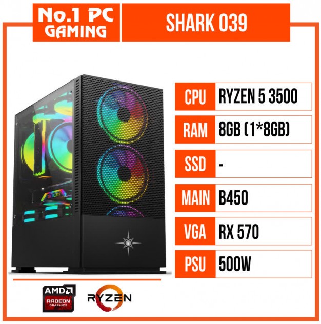 giới thiệu tổng quan PC GAMING SHARK 039 (R5 3500/B450/8GB RAM/RX570/500W/RGB)