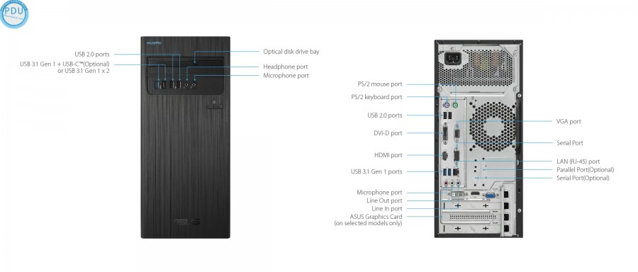 ngoài hình PC Asus D3401 SFF (i3-9100/4GB RAM/1TB HDD/DVDRW/WL+BT/K+M/Linux) (D3401SFF-I39100011D)