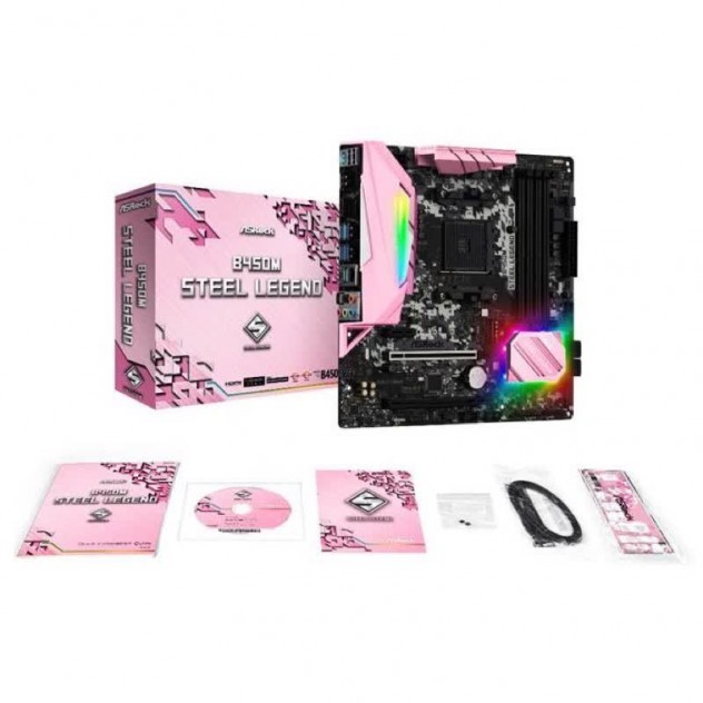 Mainboard ASROCK B450M STEEL LEGEND (Pink Edition)  (AMD B450, Socket AM4, ATX, 4 khe RAM DDR4)