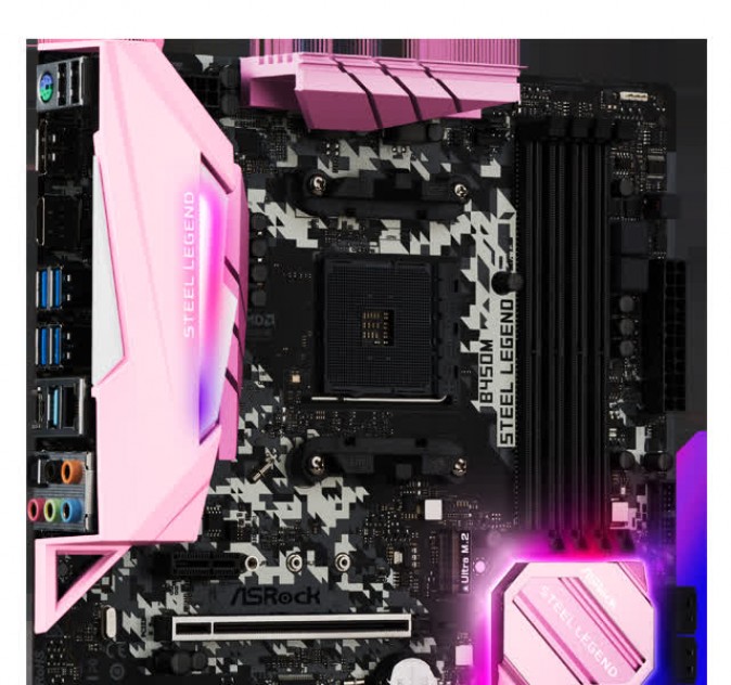 Mainboard ASROCK B450M STEEL LEGEND (Pink Edition)  (AMD B450, Socket AM4, ATX, 4 khe RAM DDR4)